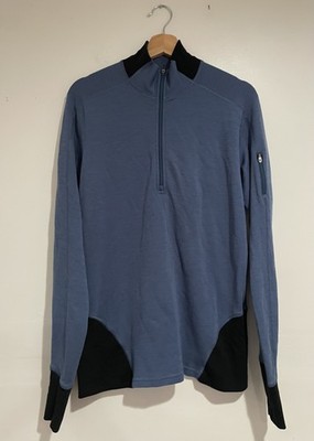 Ibex Quarter Zip Pullover Mens Large Blue Gray Long Sleeve Performance 