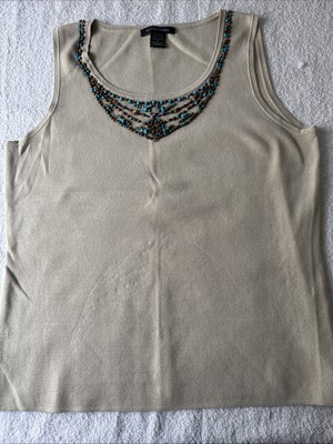 BOSTON PROPER 2 Piece Beaded Tank And Sweater Set Tan Medium 