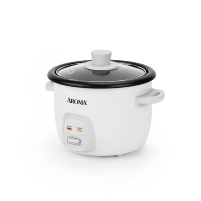 Aroma 4 Cup Rice Cooker White Nonstick 250W Auto Keep Warm Glass Lid
