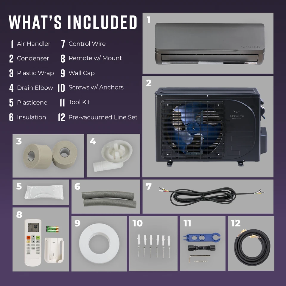Stealth Solar 12K BTU 22.5 SEER2 Ready Mini Split Heat Pump System 16ft Kit, R32 - Image 3 of 4