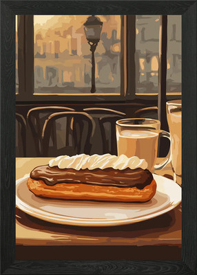 Eclair and Coffee Framed Wall Art Poster Canvas Print Picture