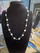Sterling Silver Freshwater Pearl Station Necklace 16" Baroque Tin Cup Style