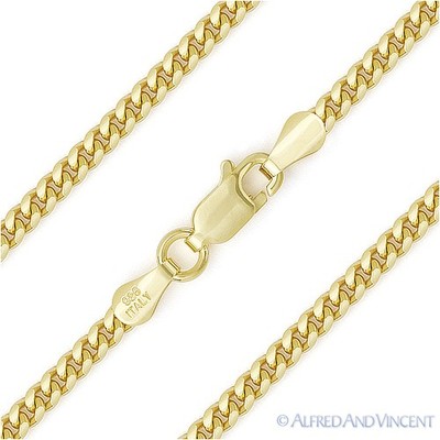 2,6 mm Miami Cuban Link 925 Sterling Silber 14k Gelbgold vergoldet Kette Halskette
