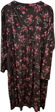 Nightgown 2X Velvety Long Black Floral Ditsy 6 Button Night Gown Aria New