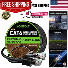 Cat 6 Outdoor Ethernet Cable 100 ft, 24AWG 10Gbps Cable Cord Waterproof Direc...