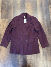 A New Day Women s S Burgundy Double Breasted Blazer Long Sleeve Lined Pockets