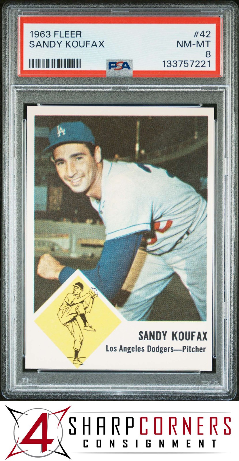 1963 FLEER #42 SANDY KOUFAX DODGERS HOF PSA 8