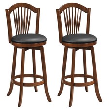 Swivel Bar Stools Set of 2, 31 Bar Height Barstools w/Backrests Wood Frame