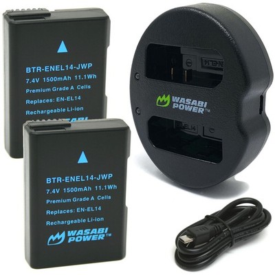Wasabi Power Battery (2-Pack) and Dual Charger for Nikon EN-EL14, EN-EL14a