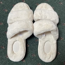 Stars Above Women's Plush Size 10 Ivory Slip On Open Toe Strappy Slippers NWOT
