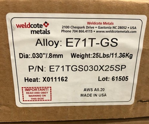 Weldcote Welding Wire E71T-GS OVERSTOCK .030 25# Roll Gasless USA - 第 1/1 張圖片