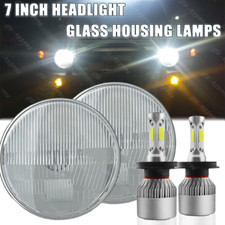 7" inch Sealed Beam Headlight Conversion High/Low Beam Chrome + 100W H4 LED