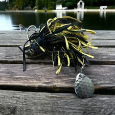 Bass Lure Spinnerbait 1/4 oz 1 Hammered Colorado Blade Yellow Black Double Hook