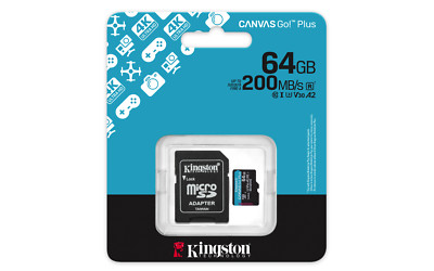 KINGSTON 64GB microSDXC Canvas Go Plus Gen4 200MB/s A2 U3 V30 Card + Adapter SDC