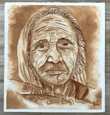 FRIDA Mexican Watercolor Painting OLD WOMAN