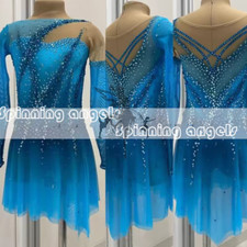Ice Skating Adult Figure skating Dress Gymnastics Costume blue dyeing