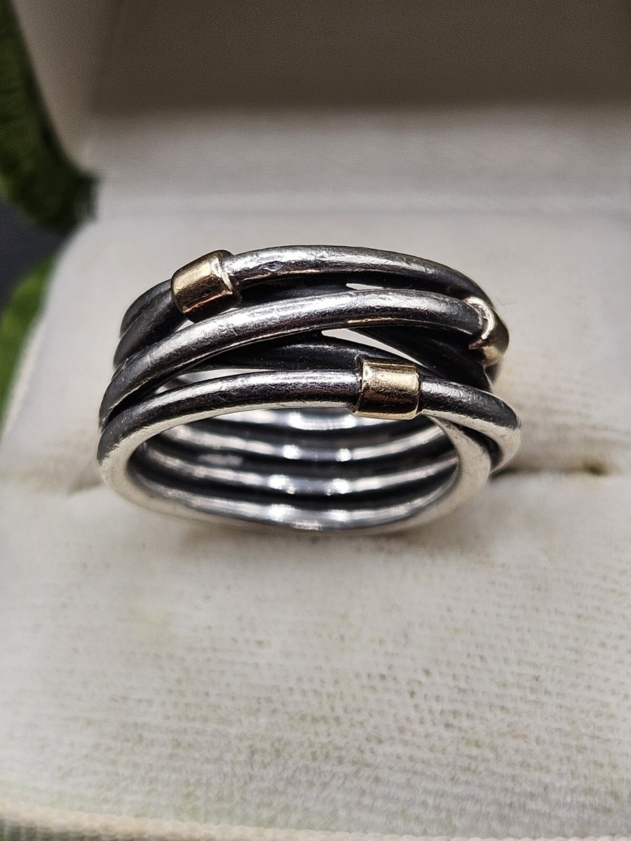 Pandora Sterling Silver & 14K Gold Crossover Wide Band Ring, Size