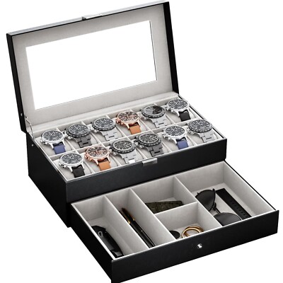Elegante schwarze Uhrenbox mit schützendem Glasdeckel für Ihre Uhrensammlung