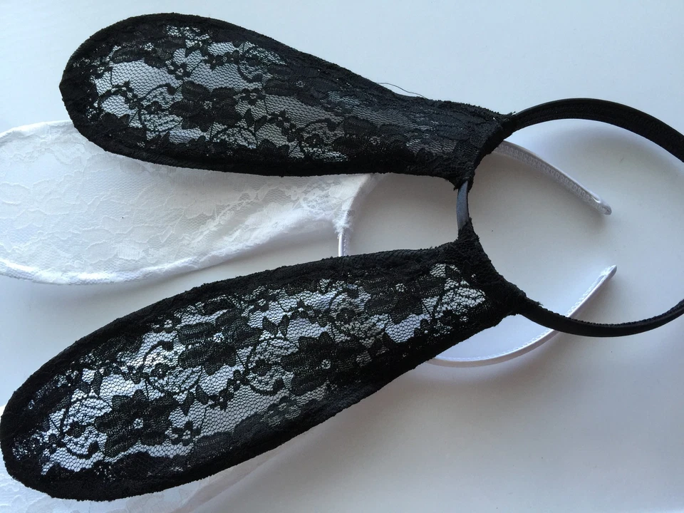 Mujeres Niña Encaje Conejo de Pascua Oreja Larga Negro Blanco Fiesta Cabello Diadema Foto 2 de 4