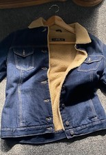 Gas Women Denim Jacket Dark Blue Western Cotton Trucker Coated Shiny L Vgc Look