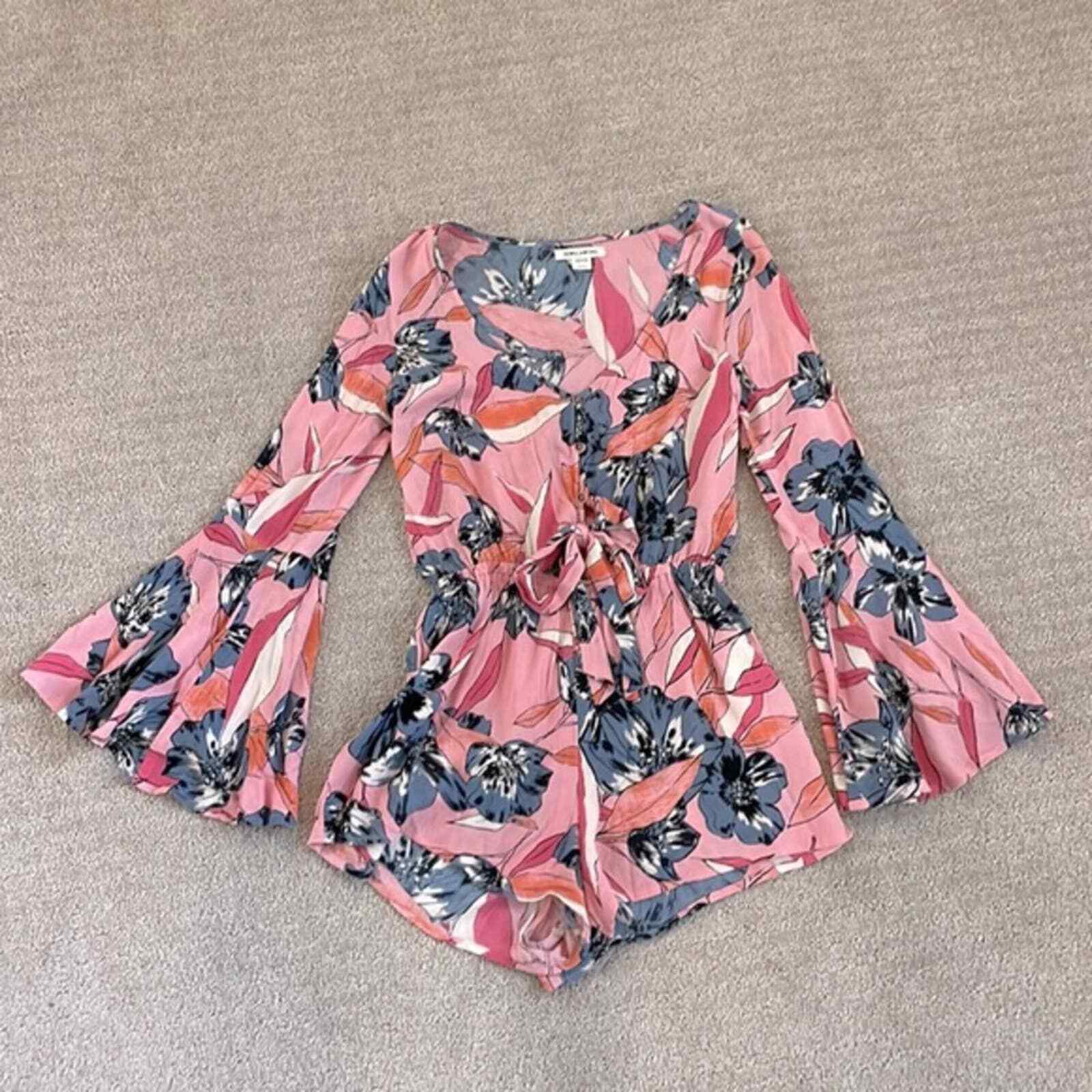 Billabong Boho Pink Floral Bell Long Sleeve Romper - image 6