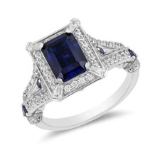 1.75Ct Blue Sapphire Emerald Cut CZ Engagement Wedding Ring 925 Sterling Silver