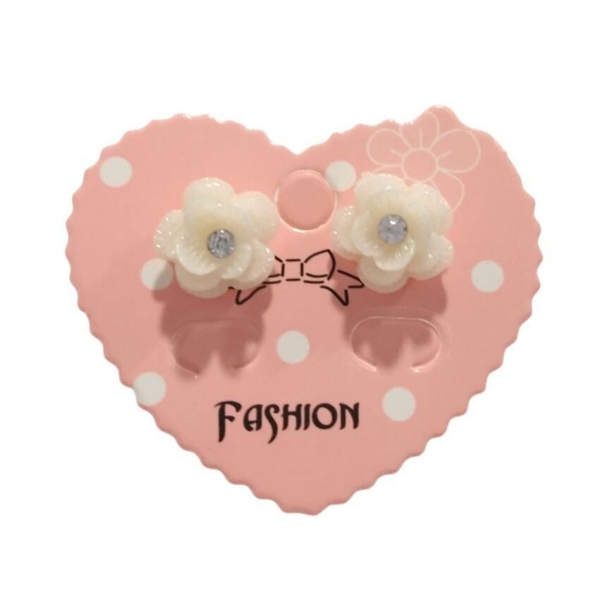 Beige Acrylic Flower Stud Earrings with Rhinestones for Women-image