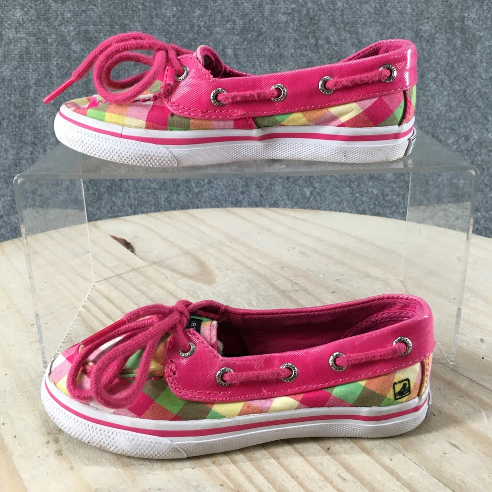 Zapatos de barco Sperry Top Sider jóvenes 10 M Biscayne 1 ojo rosa tela a cuadros con cordones Foto 2 de 4