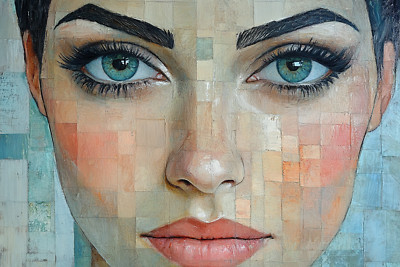 Woman Abstract Squares Oil Painting Wall Art Print Printed On Canvas