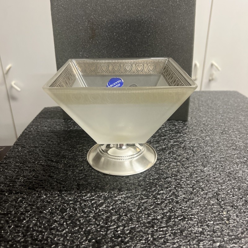 Arte Murano Art Glass Candy Dish With 800 Silver Stand 4.5”/5.5”