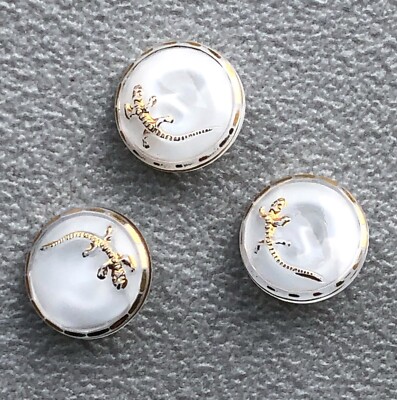 3 x Vintage Reptil EIDECHSENKNÖPFE Weißgold Glas