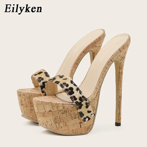 Summer Leopard Slippers Ladies Fashion Peep Toe Slip On Platform Sandals - Picture 26 of 26