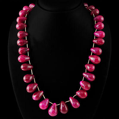 GENUINE 720.00 CTS EARTH MINED RICH RED RUBY PEAR SHAPED BEADS NECKLACE STRAND