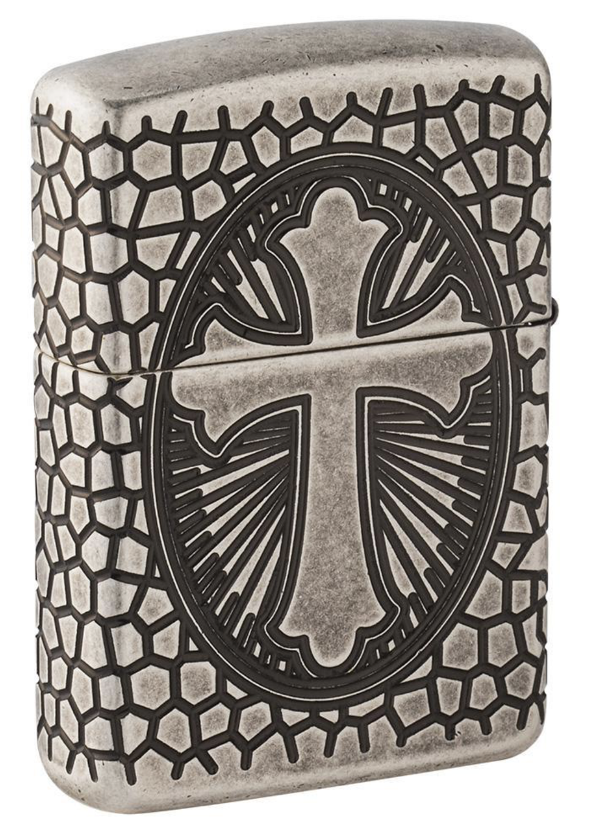 Zippo Armor Lighter with Engraved St. Christopher & Cross, 49160