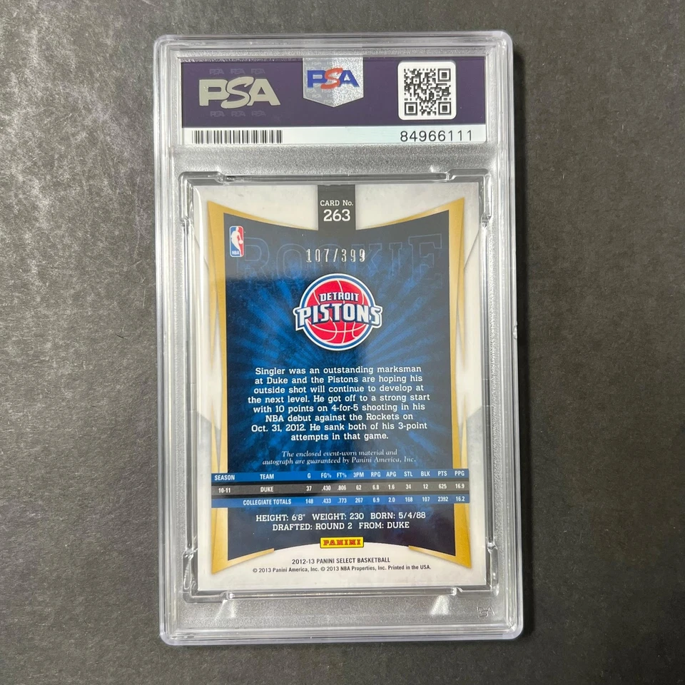 2012-13 Panini Select #263  Kyle Singler Signed Card AUTO PSA Slabbed Pistons - Image 2 of 2