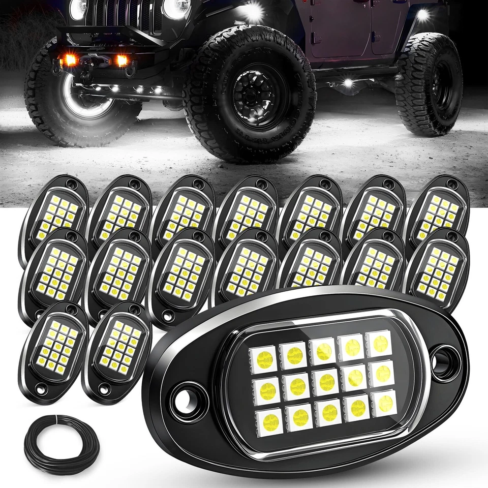 8/12/16/20 piezas luces LED de roca RGB/blanco puro, luces LED debajo de la carrocería para automóvil Foto 2 de 4