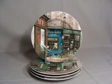 4 Sakura Stoneware 8 1/4" Salad Plates In The Restaurant Row Pattern, Indonesia