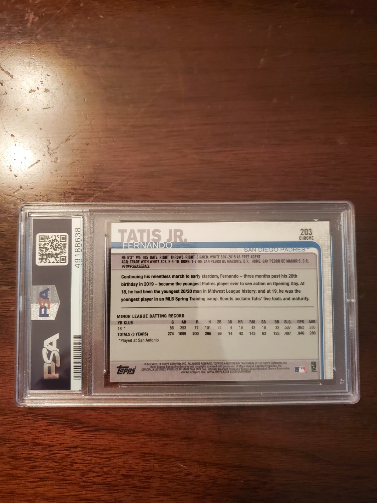 2019 Topps Chrome Fernando Tatis Jr. Rookie PSA 10 view 2