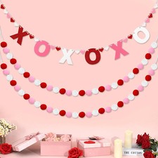 3pcs Valentine's Day Garland Felt Ball Garland 10ft Pompom Garland Ball Banner