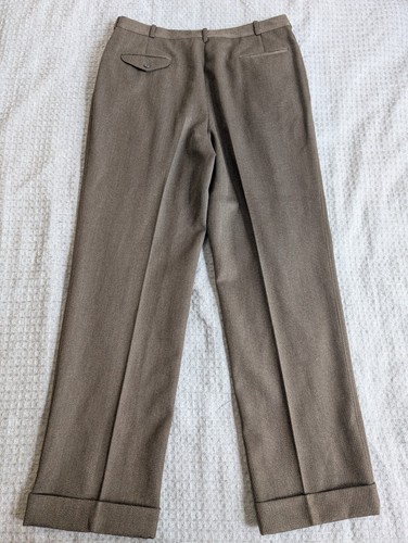 Paul Stuart Pants Men 38 Fit 35x33 Brown Wool Pleated Cuffed Classic Vintage - Picture 5 of 10