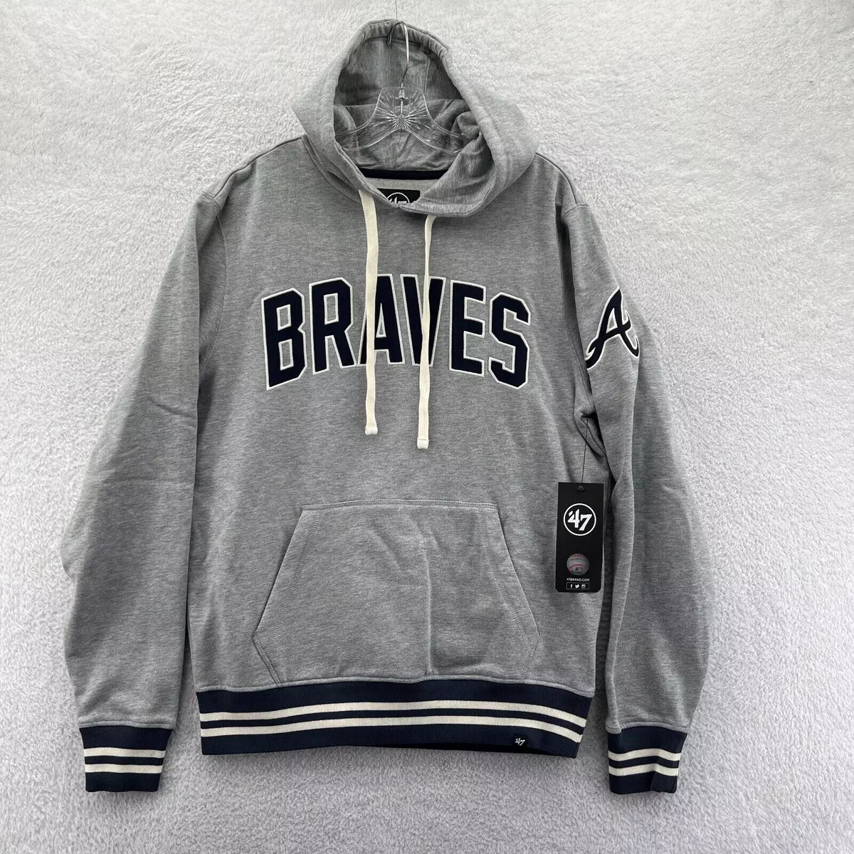 47 Brand Atlanta Braves Hoodie Mens Medium Gray Sweatshirt