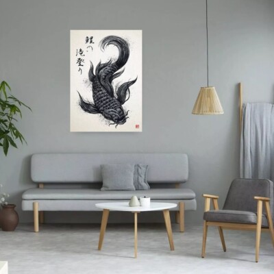 Japanese Koi Carp Samurai Lucky Fish Tattoo Print Canvas Poster Home Wall Decor