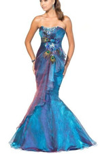 BLUSH PROM IRIDESCENT ROYAL 4 MERMAID PROM PAGEANT DRESS FEATHERS 9318 NWT 550