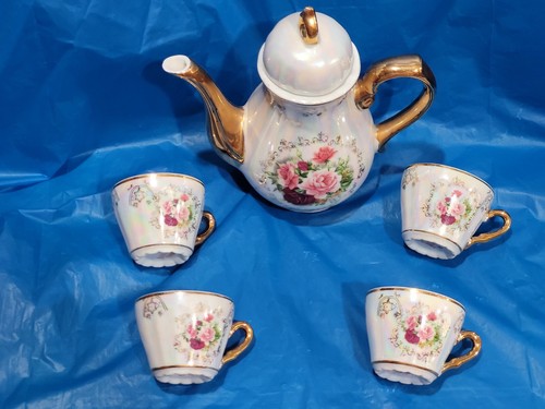 Rare Vintage Pearl Lusterware Tea Set 1950's Floral Motif - Picture 8 of 8