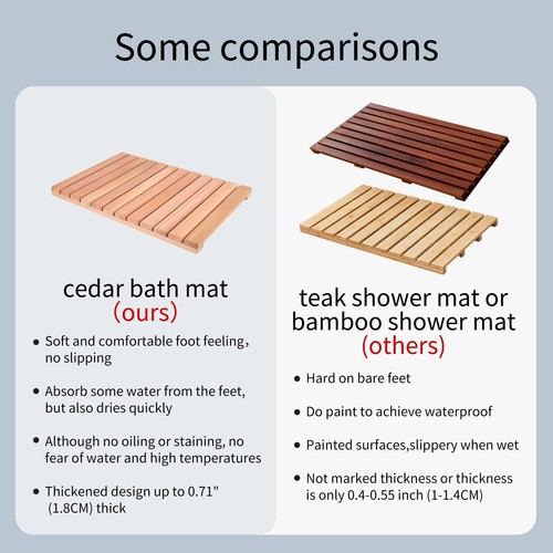 Cedar Wood Shower Mat Cedar Wooden Bath Mats Wood Bath Mat 23.6 — 15.7 In Shower - Picture 5 of 6