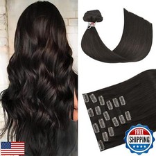 HUAYI Dark Brown Clip in Hair Extensions Real Human Hair 120G Remy Human Hair