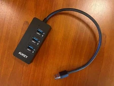 Aukey 3-Port USB 3.0 Hub with 10/100/1000 Gigabit Ethernet Converter in Black