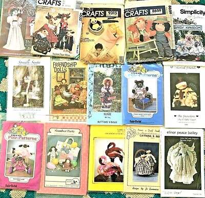 Buyers Choice: Vintage Sewing Patterns Stuffed Animal, Doll, Toy, Doll Clothing