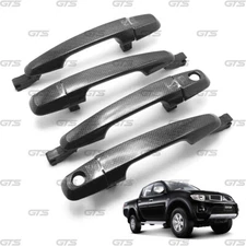 Set Carbon Black Outer Handle Hand Fits Mitsubishi Triton L200 4Dr 2006 - 2014