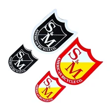 4 Qty S&M American Bicycle Co Medium & Small Sheild BMX Sticker Decals Red Black